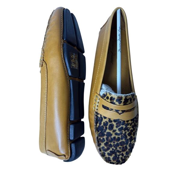 Massimo Matteo Penny Loafer Driver Slip On Women's 9.5 Tan Leather Cheeta Vamp - Picture 1 of 12